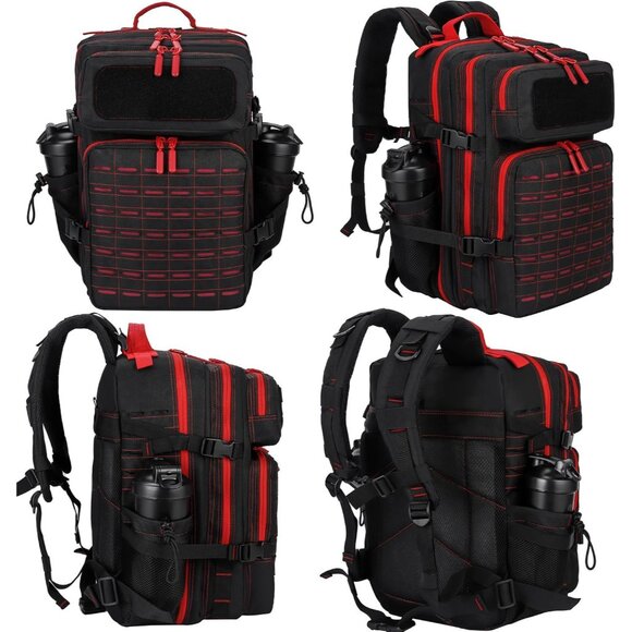 45L Tactical Backpack Molle Bag Black & Red Water-Resistant Heavy-Duty Nylon Lar - Picture 5 of 6